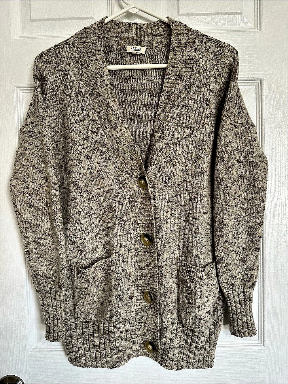 ana Speckled Button Front Cardigan in Brown Like New